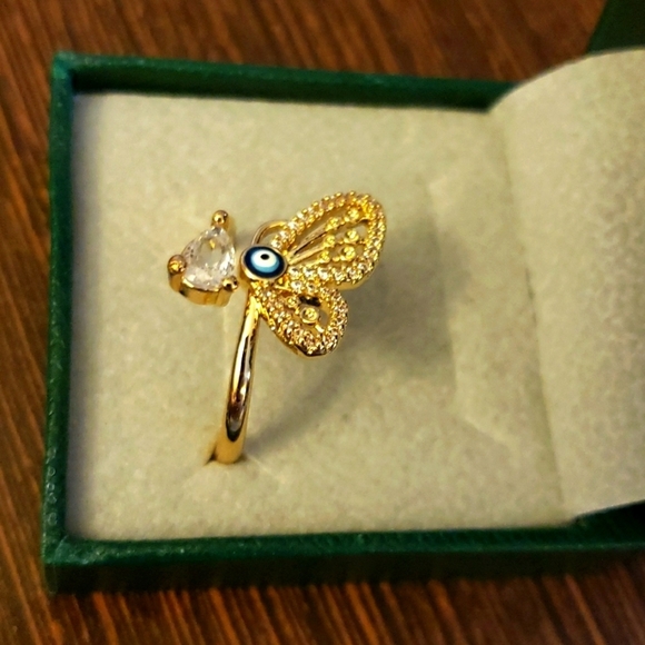 Raffine Paris Butterfly 14K Gold Plated Zircon Accented Adjustable Ring - Picture 6 of 6